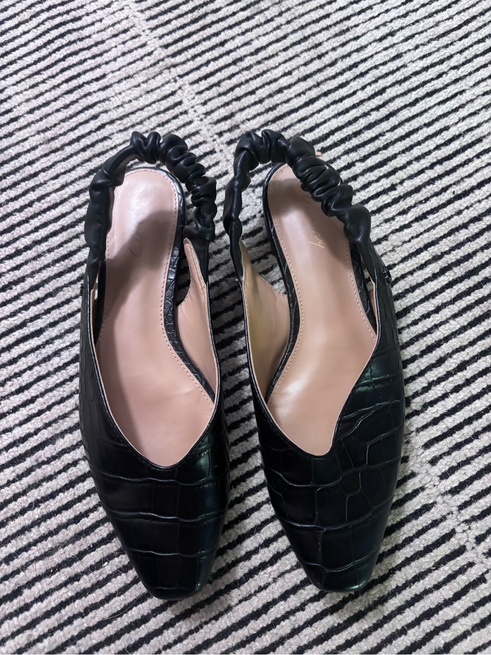 Black Croc-Embossed Slingback Flats